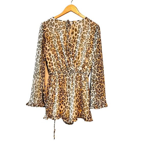 June & Hudson Leopard Print Long Sleeve Romper Size S Small Brown Ivory NWT - Picture 2 of 7